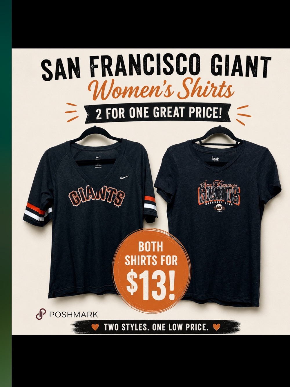 San Francisco Giants Womens Black Tee Duo - Orange Accent